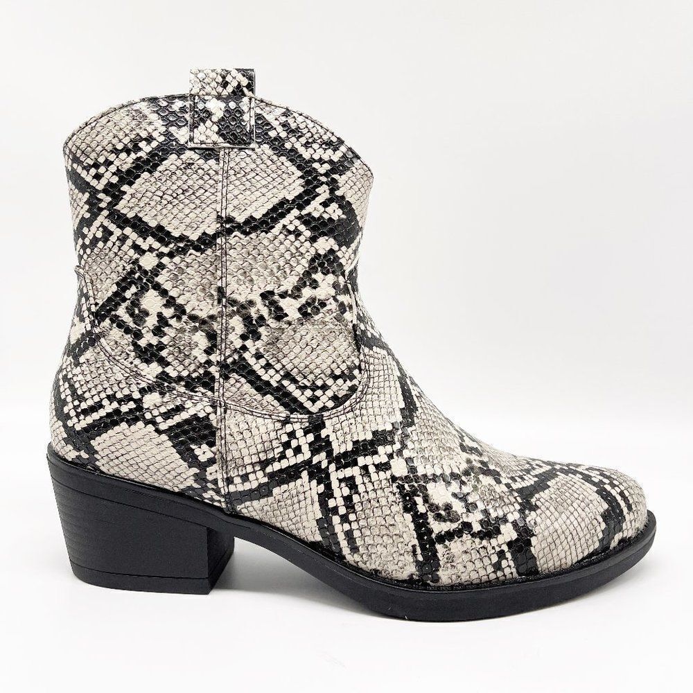 OLIVIA MILLER Secret Keeper Snake Embossed Bootie
